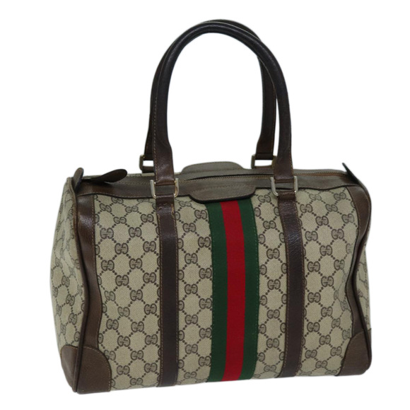 GUCCI GG Canvas Web Sherry Line Hand Bag PVC Beige Green Red Auth 73093 - Picture 1 of 16